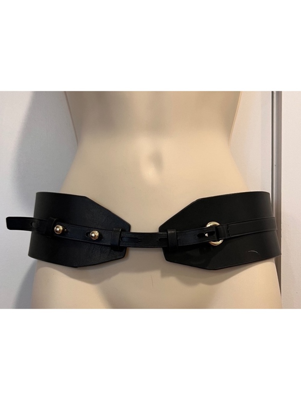 FRAME Black Wide Leather Waist Belt with Gold-tone Hardware